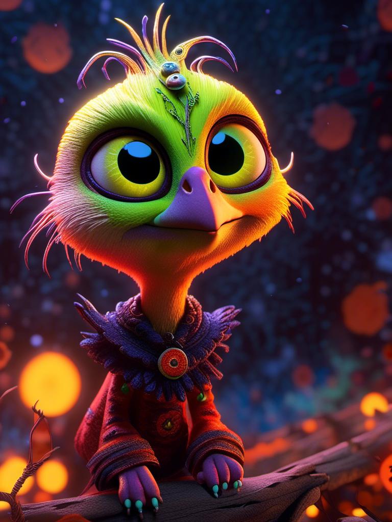 Prompt: <mymodel> chicken little (nightmare before Christmas art style) .UHD, 4k,intricately detailed, deep colors, high contrast (UHD, 4k,intricately detailed, deep colors, high contrast)