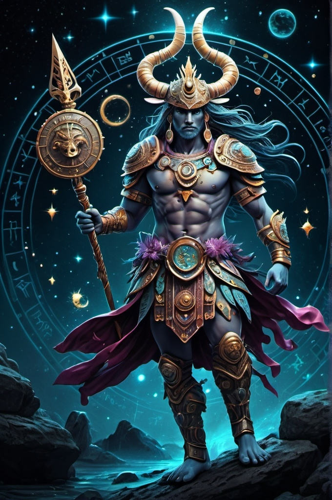 Prompt: Zodiac warrior art mystical and whimsical (UHD, 4k,intricately detailed, deep colors, high contrast)