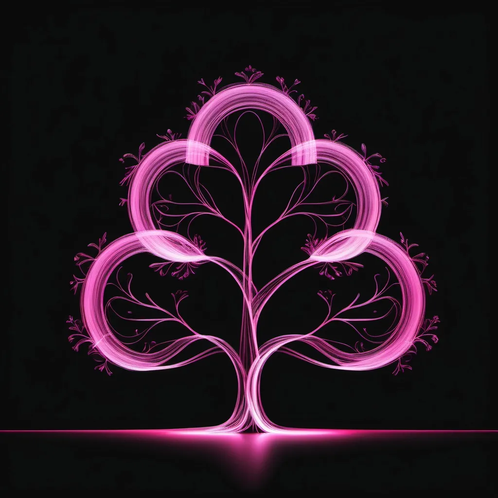 Prompt: pink tree shaped light painting black backdrop, minimalistic, elegant line design