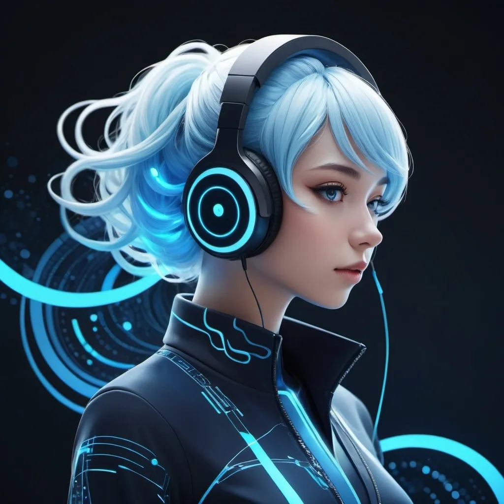 Prompt: Imagine an anime-style character inspired by the essence of a large language model like ChatGPT

Character Design:
Hair: A flowing, luminous blue, symbolizing the vast ocean of information.
Eyes: Bright, glowing silver, representing knowledge and curiosity.
Outfit: A sleek, futuristic outfit with digital patterns, blending technology and creativity.
Accessories: Headphones with glowing elements, symbolizing communication and listening.
Background: A digital landscape filled with floating data streams and abstract shapes.
This character embodies intelligence, creativity, and a connection to the digital world!