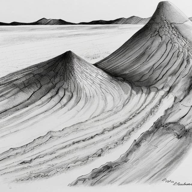 Prompt: Black and white sketch of "Sand Bank Geology". Can you try technique as the ones found in my forest school album
