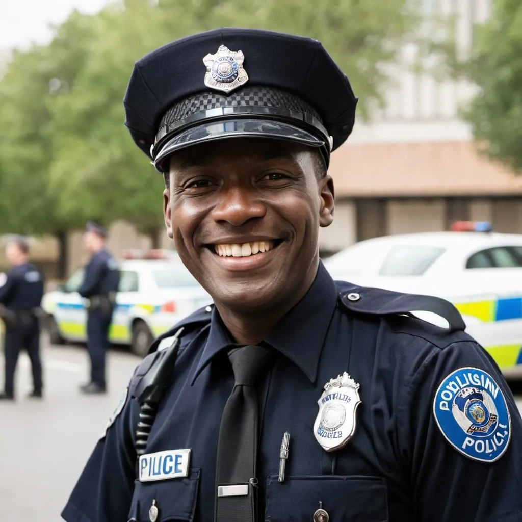 Prompt: A policeman smiling