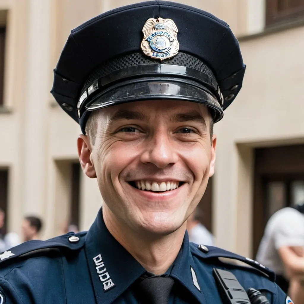 Prompt: A policeman smiling