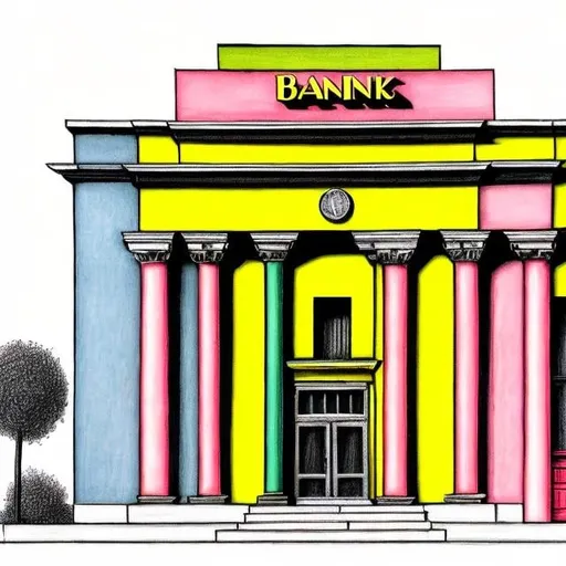 Prompt: A colorful drawing of a bank.