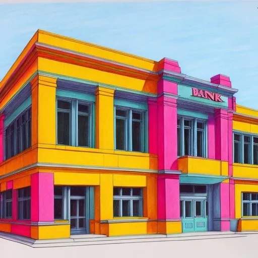 Prompt: A colorful drawing of a bank.