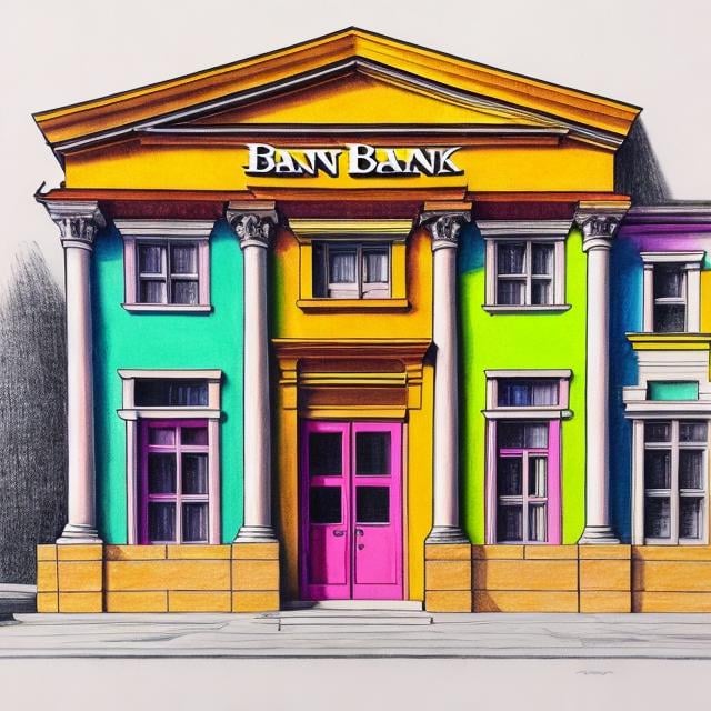 Prompt: A colorful drawing of a bank.