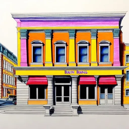 Prompt: A colorful drawing of a bank.