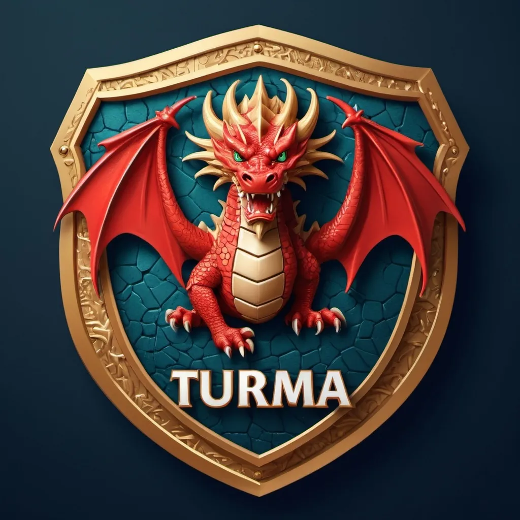 Prompt: fa�a uma imagem de um escudo com um dragao em formato de circulo escrito alguma coisa que identifique a turma 72 para futebol