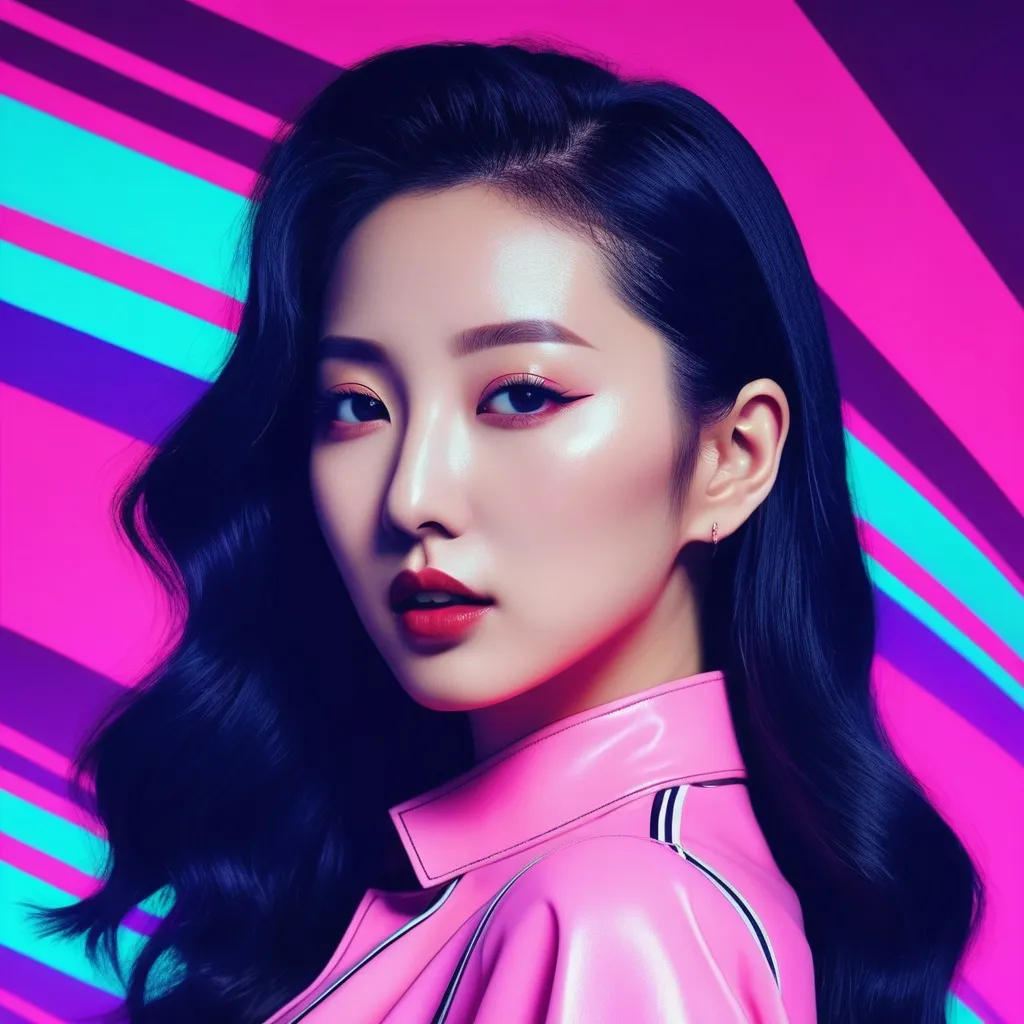 Prompt: Kpop idol Sunmi with synthwave background.