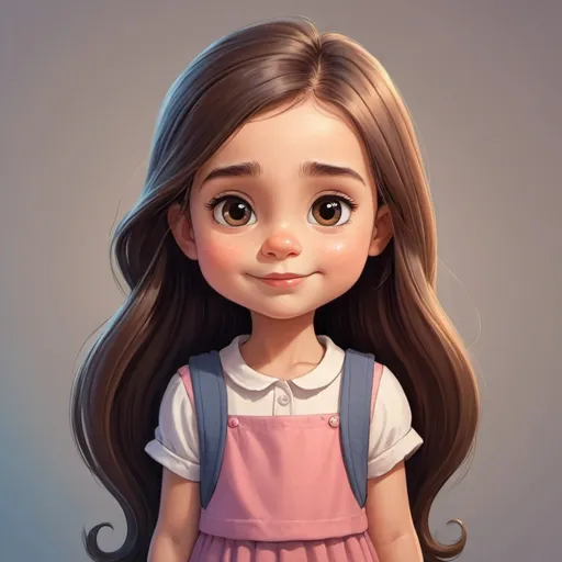 Prompt: A cartoon of small girl with long hair looks smart