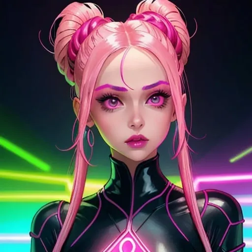 Prompt: A beautiful young woman, stunning, alien, neon pink skin, tendrils for hair, jedi, symmetrical, hardened
