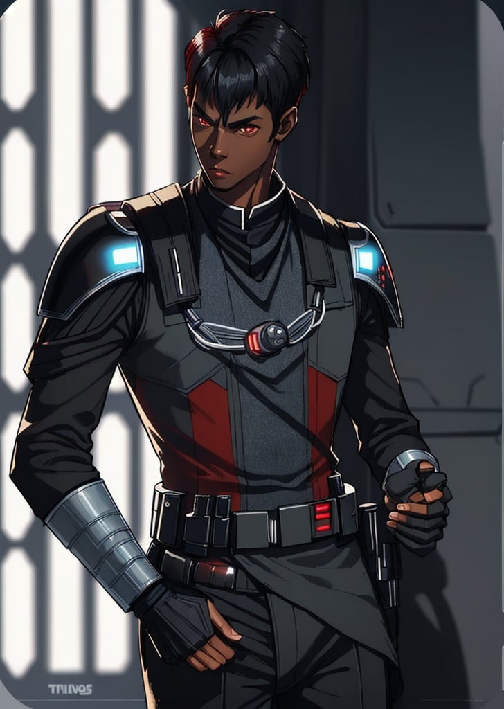 Prompt: man, red eyes, black skin, star wars, imperial officer, Chiss