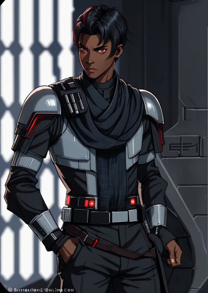 Prompt: man, red eyes, black skin, star wars, imperial officer, Chiss