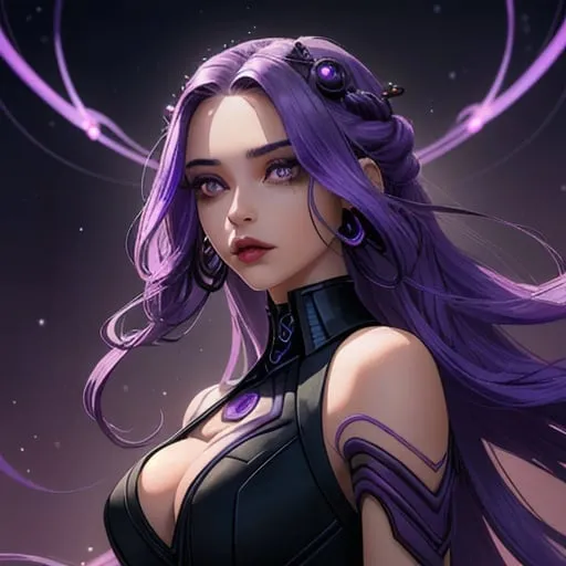 Prompt: A beautiful young woman, stunning, alien, purple skin, tendrils for hair, jedi, symmetrical, hardened