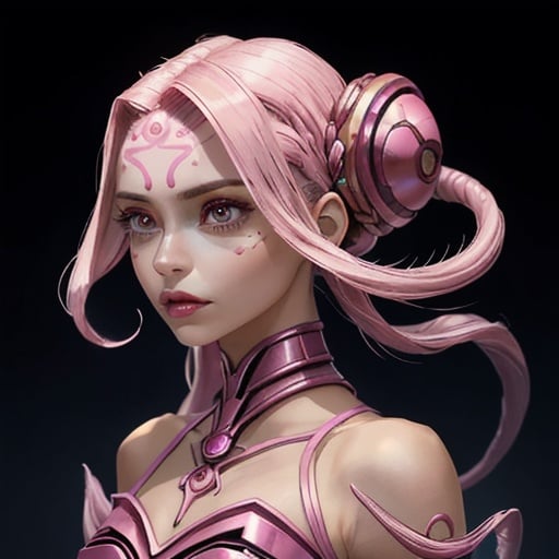 Prompt: A beautiful young woman, stunning, alien, pink skin, tendrils for hair, jedi, symmetrical, hardened