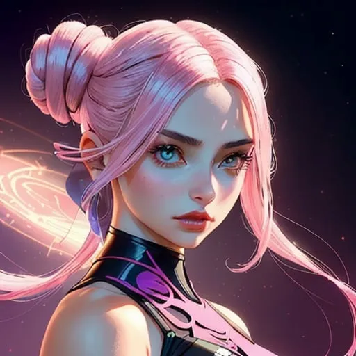 Prompt: A beautiful young woman, stunning, alien, pink skin, tendrils for hair, jedi, symmetrical, hardened