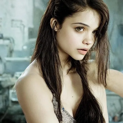 Prompt: India Eisley, cyberpunk, realistic, portrait, neon, symmetrical face, beautiful, futuristic, cybernetics, high tech, one body, one face