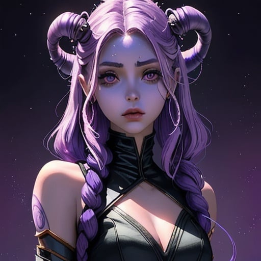 Prompt: A beautiful young woman, stunning, alien, purple skin, tendrils for hair, jedi, symmetrical, hardened