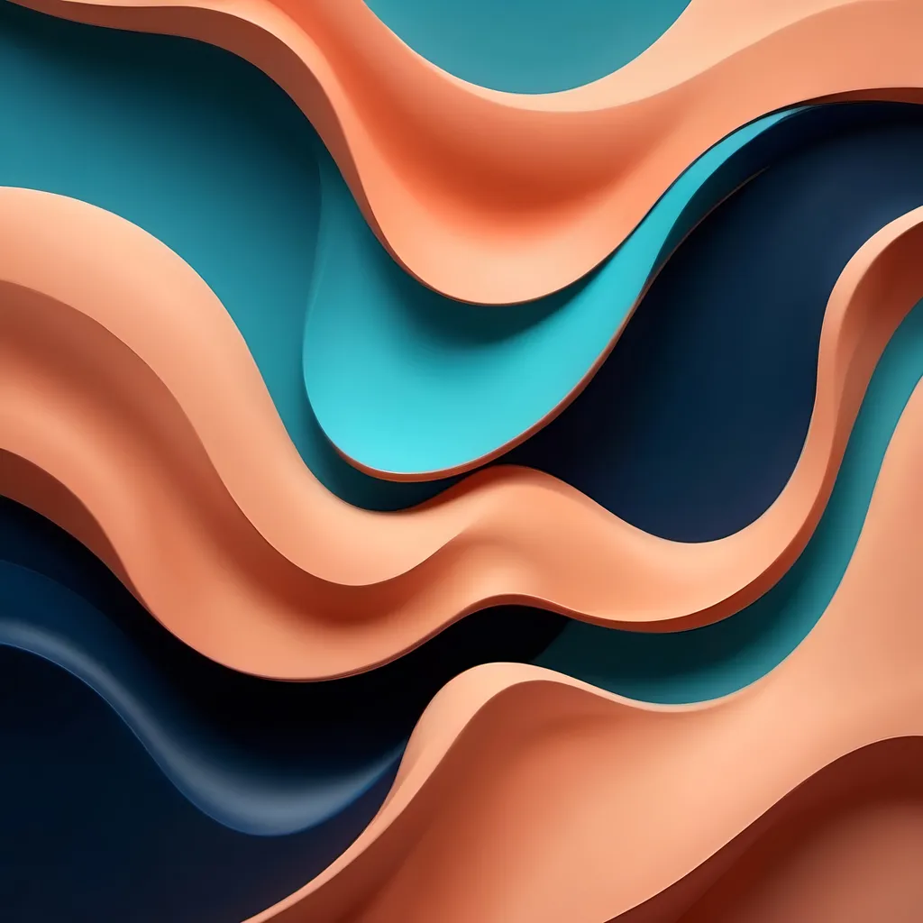 Prompt: peach, terracotta, dark blue, and turquoise colors, relaxing abstract art 