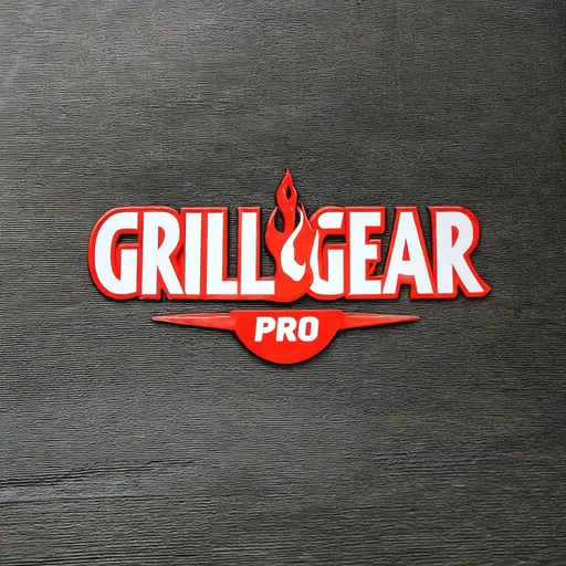 Prompt: Grill Gear Pro 这个名字做一个Logo， 包含烧烤炉，火焰，刀叉