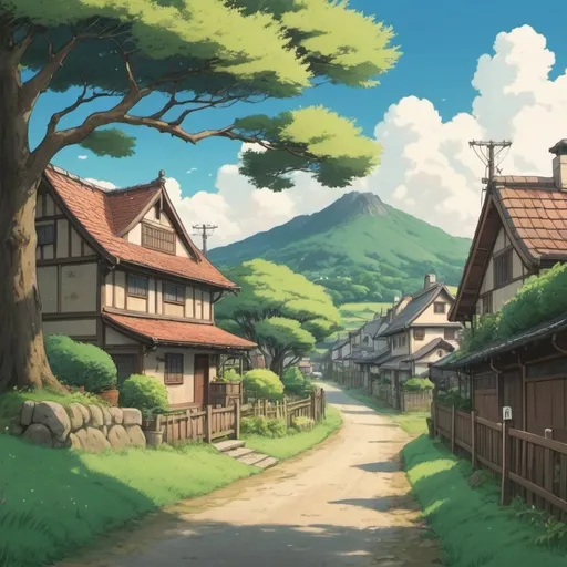 Prompt: a country side background with ghibli style