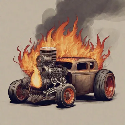 Prompt: Rat Rod with flaming engine