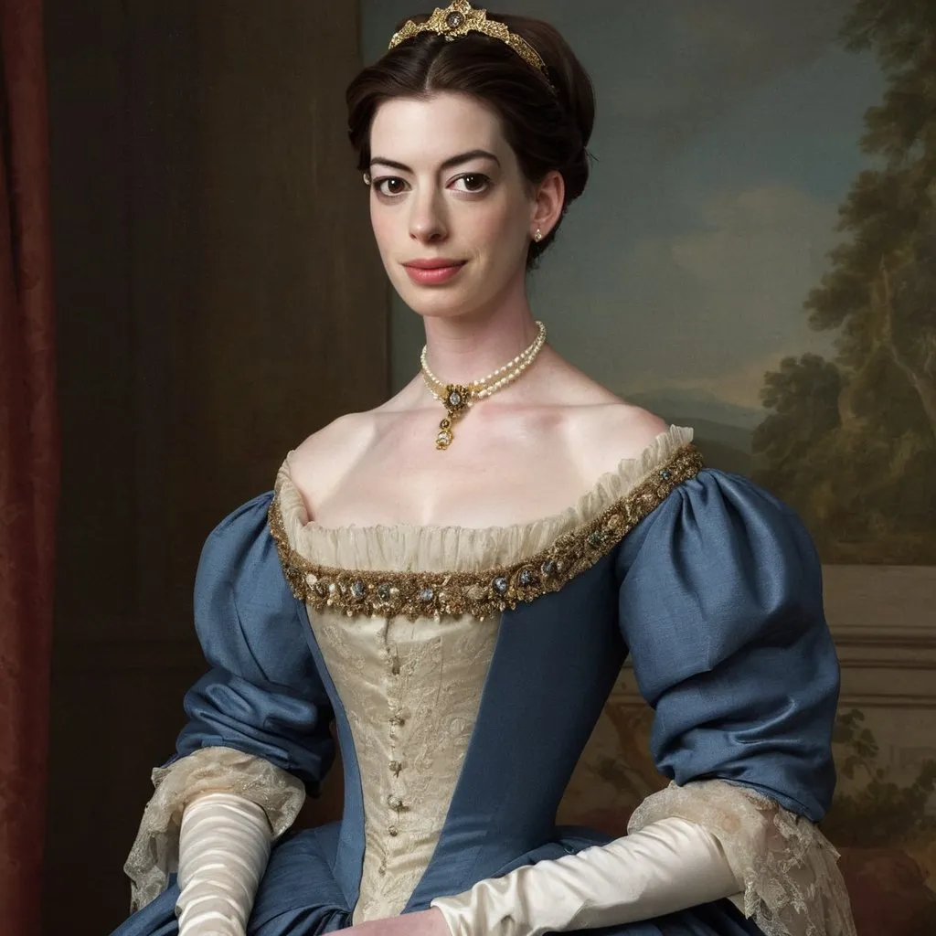 Prompt: Hanne Hathaway dressed like a noble woman in 1880