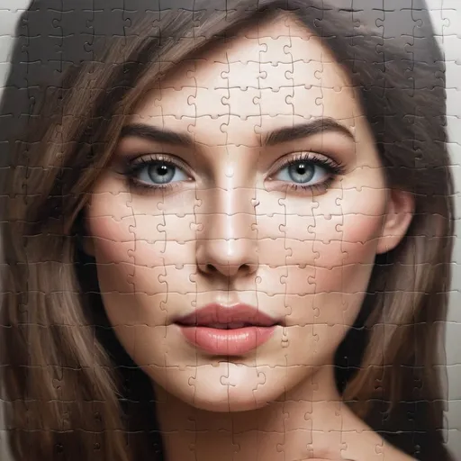 Prompt: A puzzle of the face of a beautiful and elegant woman

