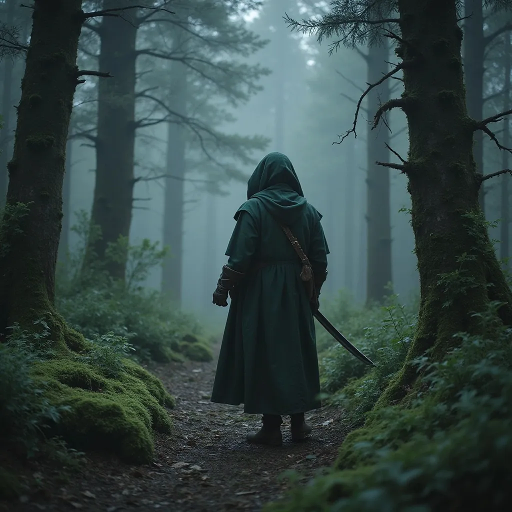 Prompt: Elf ranger in a mystical forest around darkness 