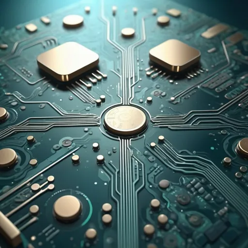 Prompt: futuristic intricate circuit boards, symbolizing cutting-edge technology and innovation in wellness, with subtle gradients of soothing colors, such as soft blues or greens, further enhancing the tranquil atmosphere. This image serves as a powerful representation of the harmony between advanced science and natural serenity, inviting viewers to embrace the future of wellness with our vitamin solution.