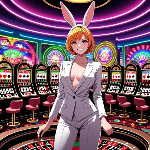 Prompt: bunny suit anime girl in casino
