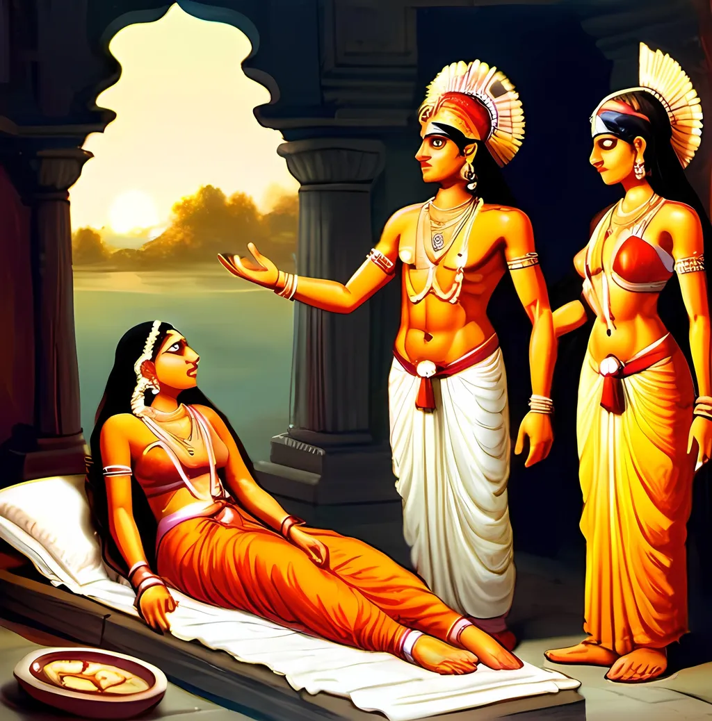 Prompt: Ancient Indian women with her dead husband and adi shankara who is guru asking to give way