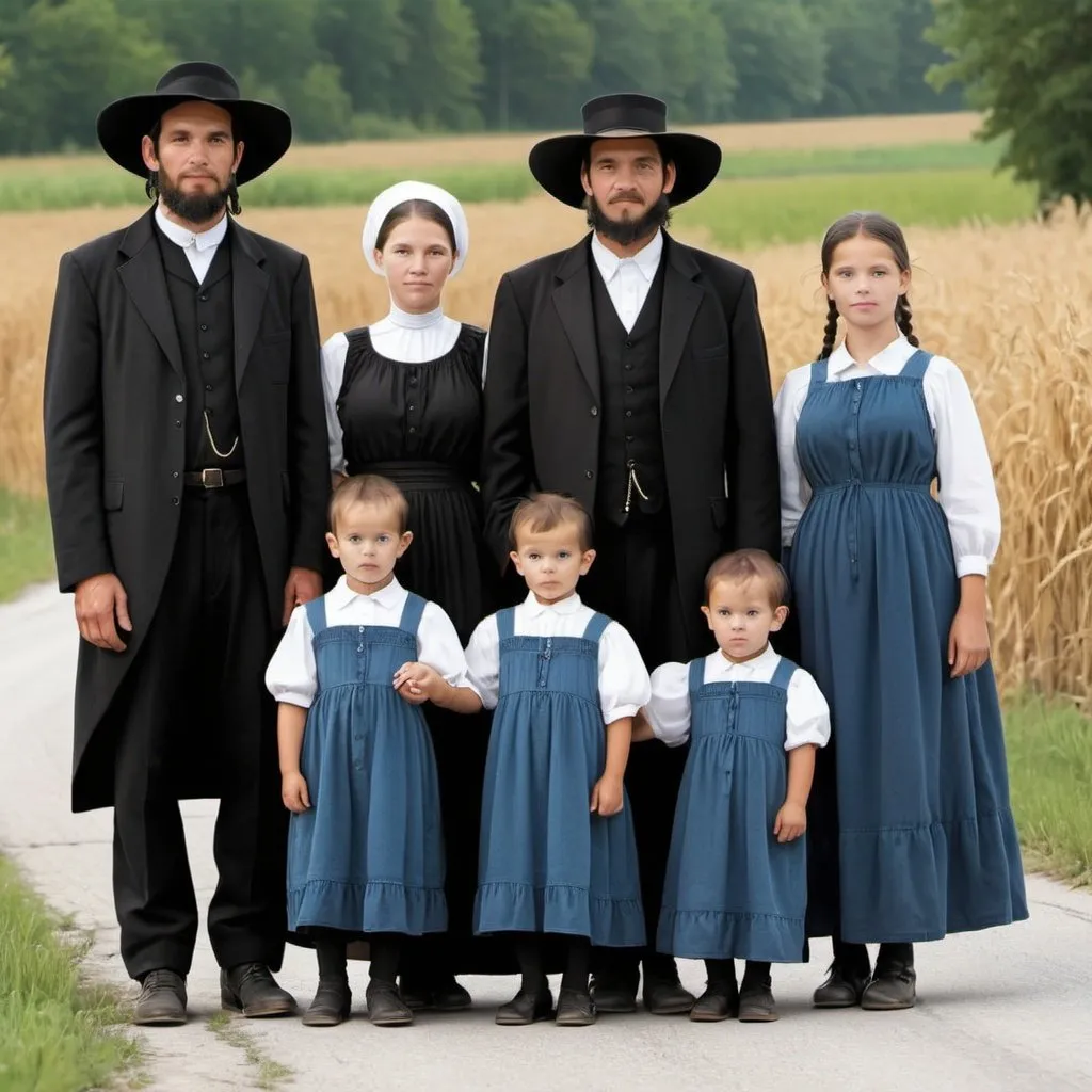 Amish family father, mother and 6 children in Raphae...