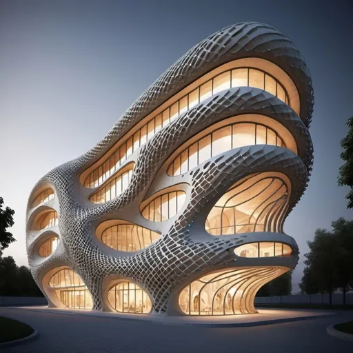 Prompt: create a futuristic parametric design of a modern sustainable building 
