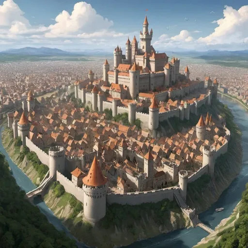 Prompt: A massive city that is one castle branched off from one giant central castle. 