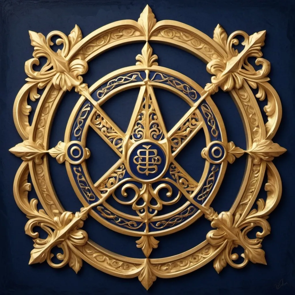 Prompt: Detailed digital painting of the Triune International Irrevocable Trust symbol, metallic gold and deep navy blue, regal and opulent style, intricate detailing, shining gold accents, luxurious and expensive feel, high resolution, digital painting, regal, opulent, metallic gold, deep navy blue, intricate details, luxurious, expensive, high quality