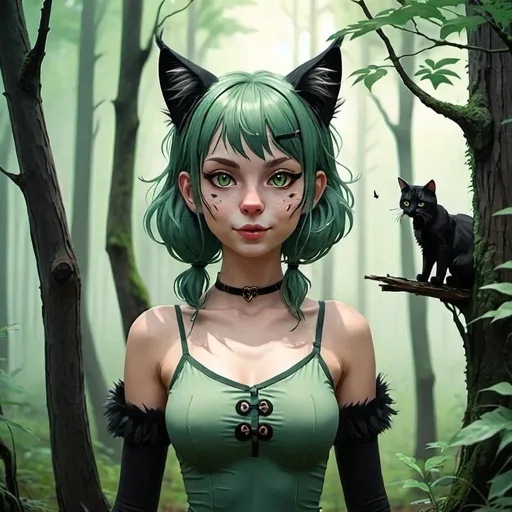 Prompt: cat girl in forest