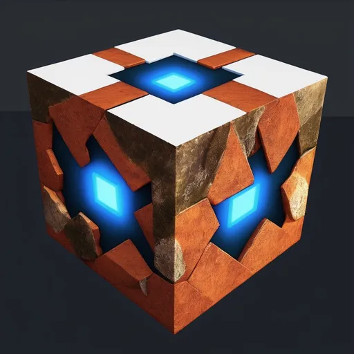 Prompt: 3D CUBE WITH ROCKLAVA , 3D TEXTURE APP UX UI OVER AND ABOVE TEXTURE CUBE, RENDERED IN UNREAL ENGINE, OCTANE 5.5 RAY TRACE