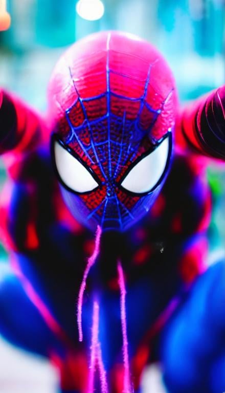 Prompt: Extreme long shot of spider man as an anime girl, Sigma 85mm f/1.4, Colourful lighting in 47s.