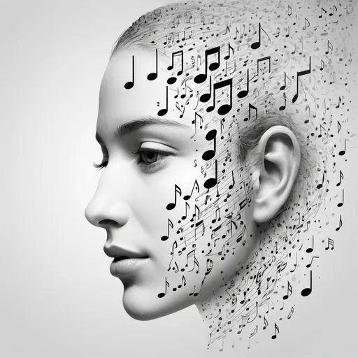 Prompt: music notes creating a human face