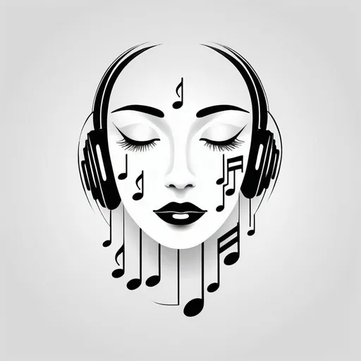 Prompt: Misc-minimalist illustration of a face with music notes and instruments, minimalist style, simple lines, black and white, abstract musical theme, clean and elegant design, high quality, minimalistic, musical elements, face feature, musical instruments, earrings, clean lines, simple and elegant