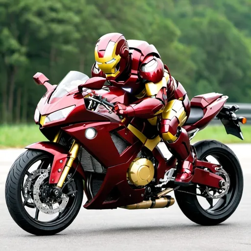 Prompt: iron man on sportbike ninja motorcycles
