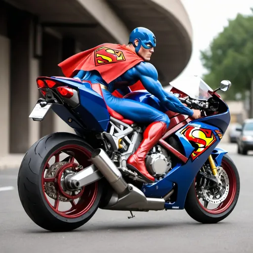 Prompt: superman on sportbike ninja motorcycles
