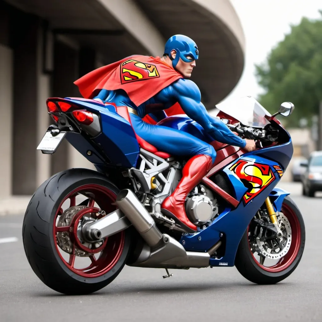 Prompt: superman on sportbike ninja motorcycles
