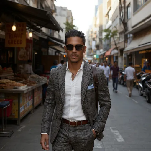 Prompt: Renaldo Strolling through the food district in Bangkok 