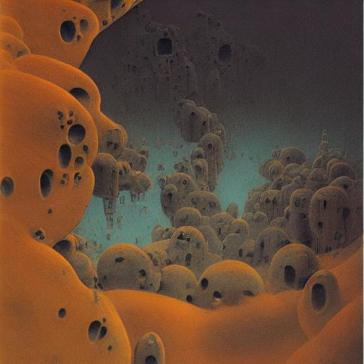 Prompt: zdzislaw beksinski cartoon Futuristic landscape seen through a window