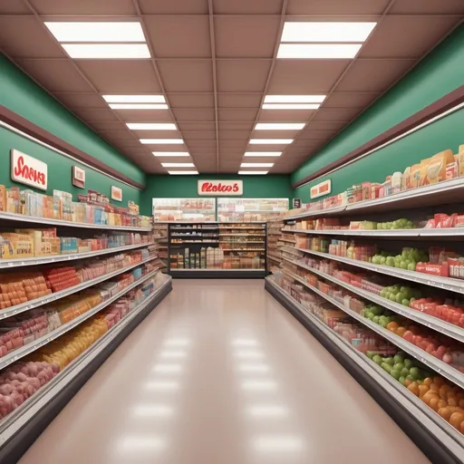Prompt: Realistic 1980s grocery store. High definition 4K wallpaper for display 