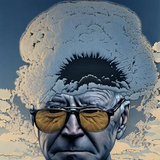 Prompt: Joe Biden with mushroom cloud reflection in sunglasses 