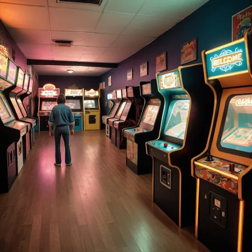 Prompt: 1970s arcade realistic on a Saturday night