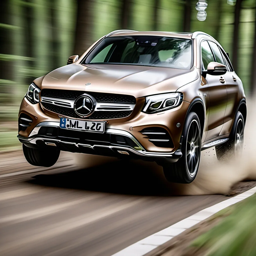 Prompt: realistic picture Mercedes GLC with a fast shutter speed while jumping